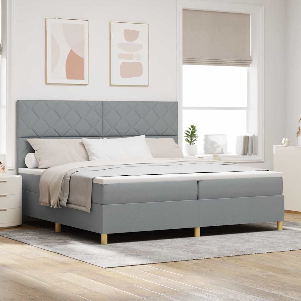 Boxspringbed met matras Lichtgrijs 200 x 200 cm Stof – afbeelding 1