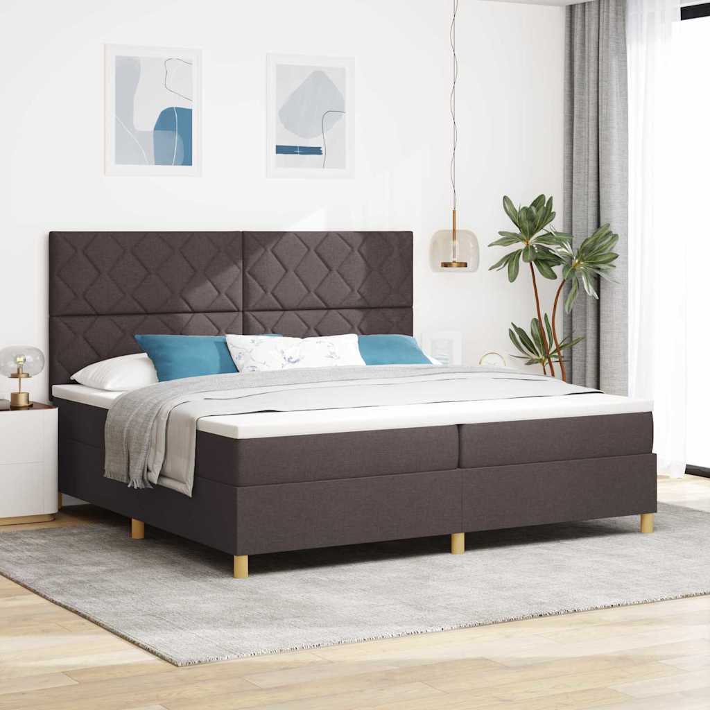 Boxspringbed met matras Donkerbruin 200 x 200 cm Stof – afbeelding 1