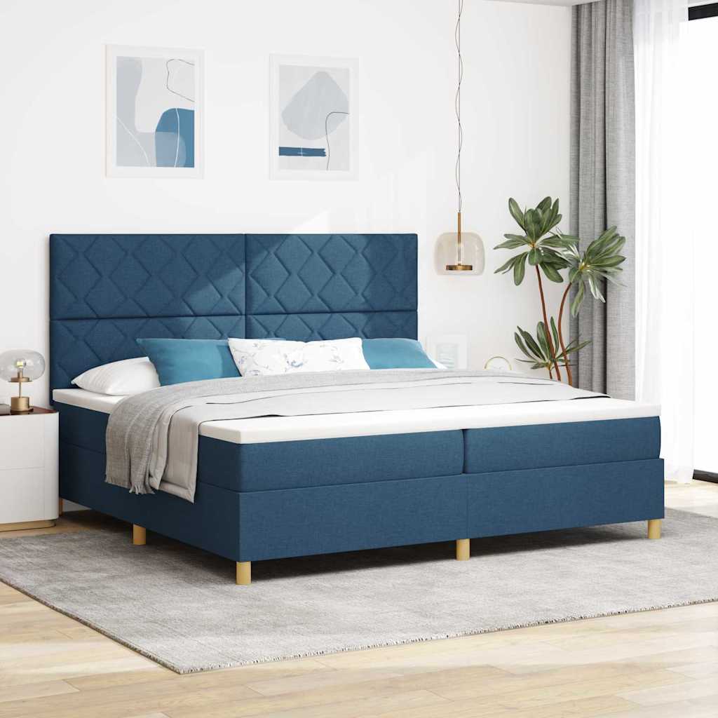 Boxspringbed met matras met hoofdeinde Blauw 200 x 200 cm Stof – afbeelding 1