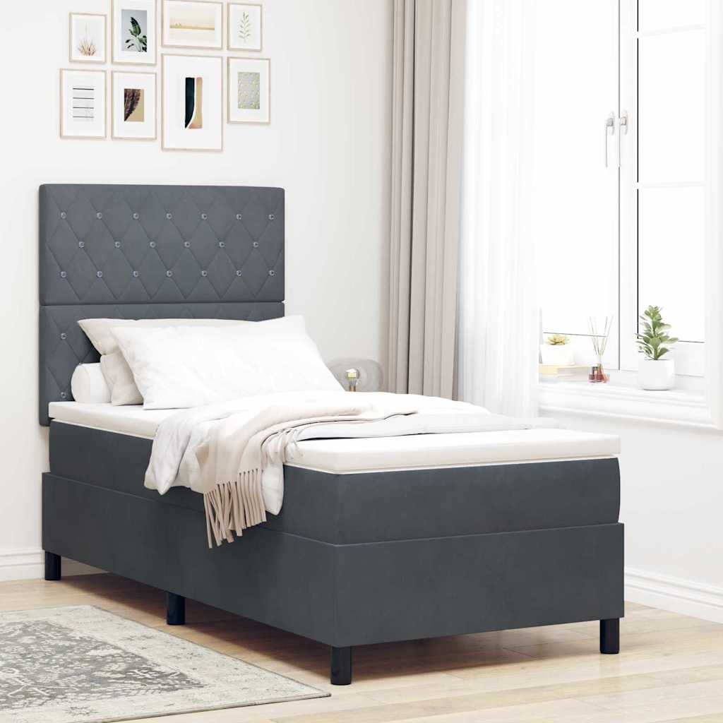 Boxspringbed met matras Donkergrijs 90 x 200 cm Fluweel – afbeelding 1