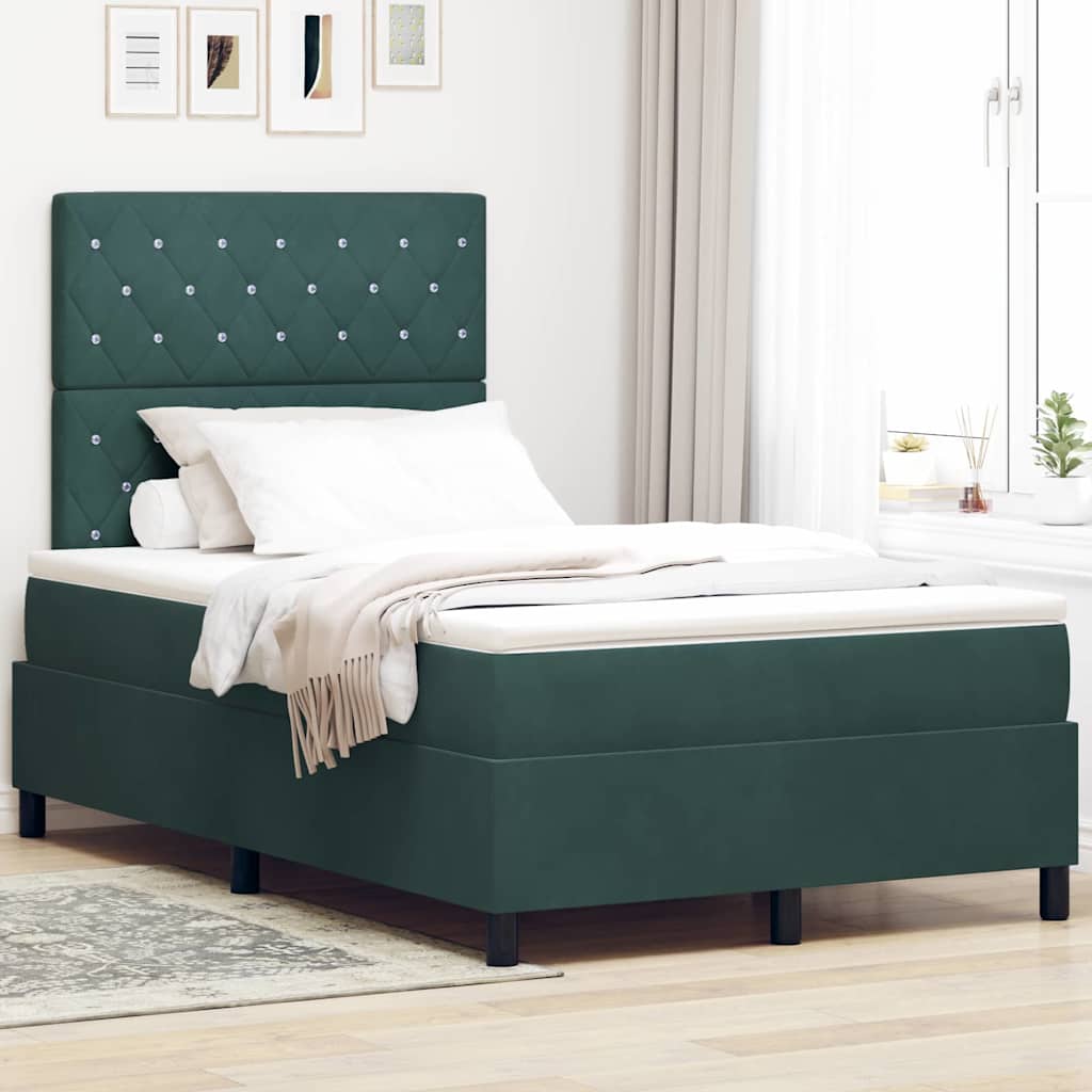 Boxspringbed met matras Donkergroen 120 x 200 cm Fluweel – afbeelding 1