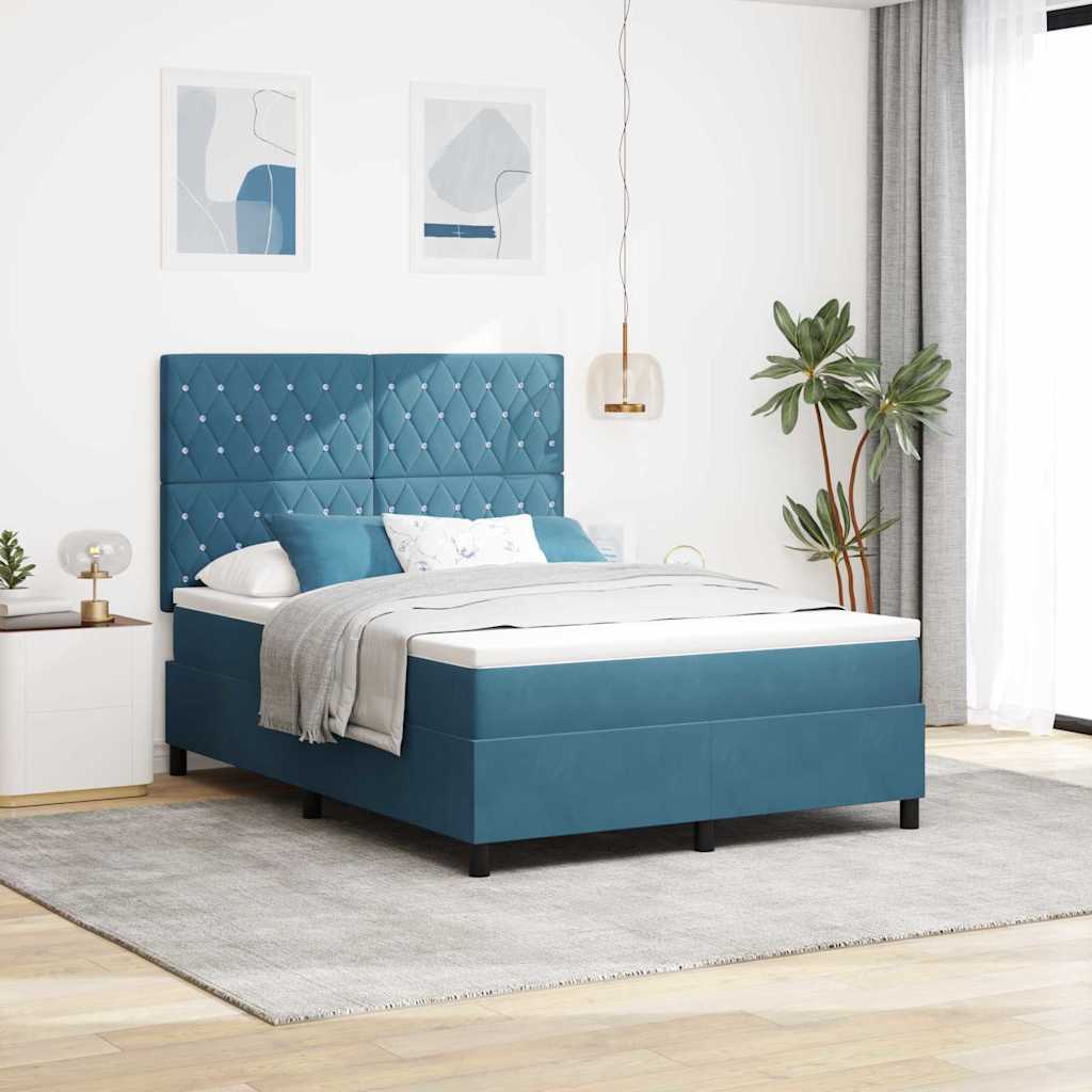 Boxspringbed met matras Donkerblauw 140 x 190 cm Fluweel – afbeelding 1