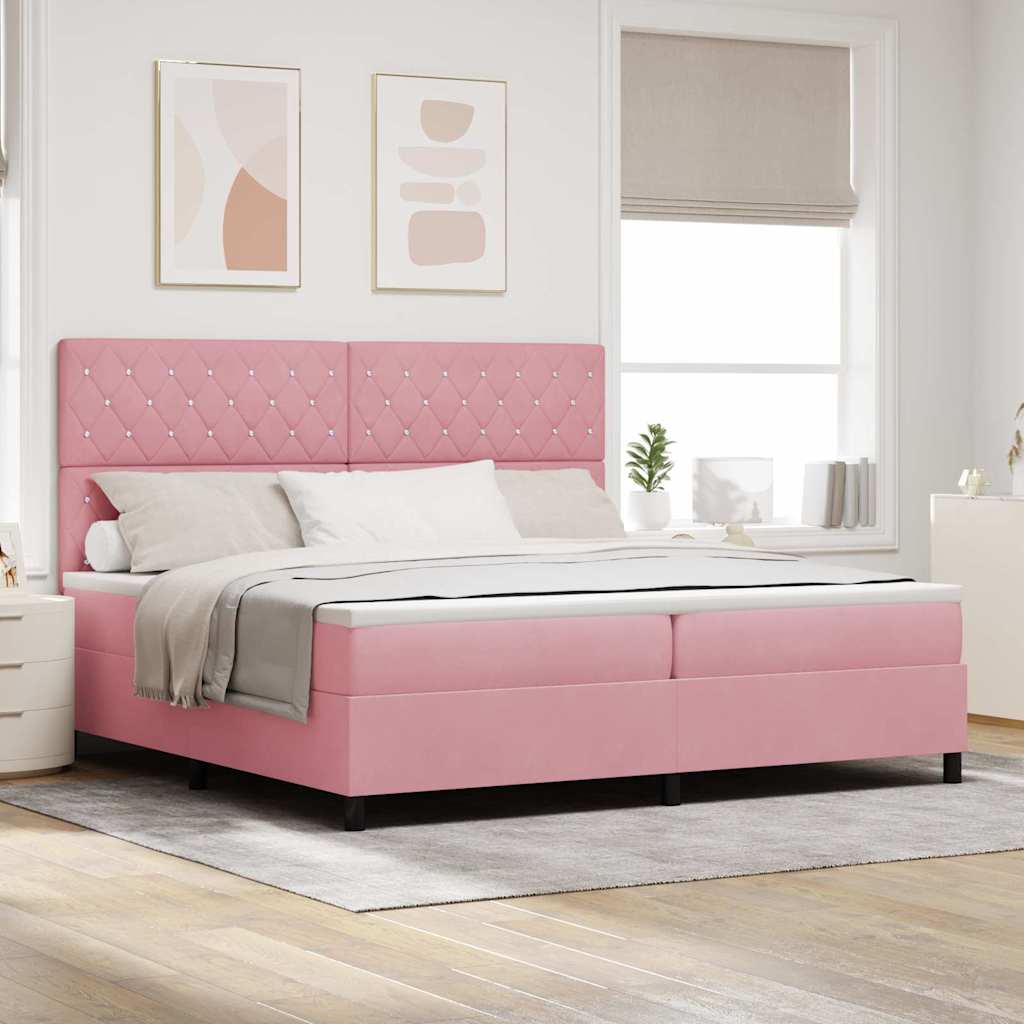 Boxspringbed met matras Roze 200 x 200 cm Fluweel – afbeelding 1