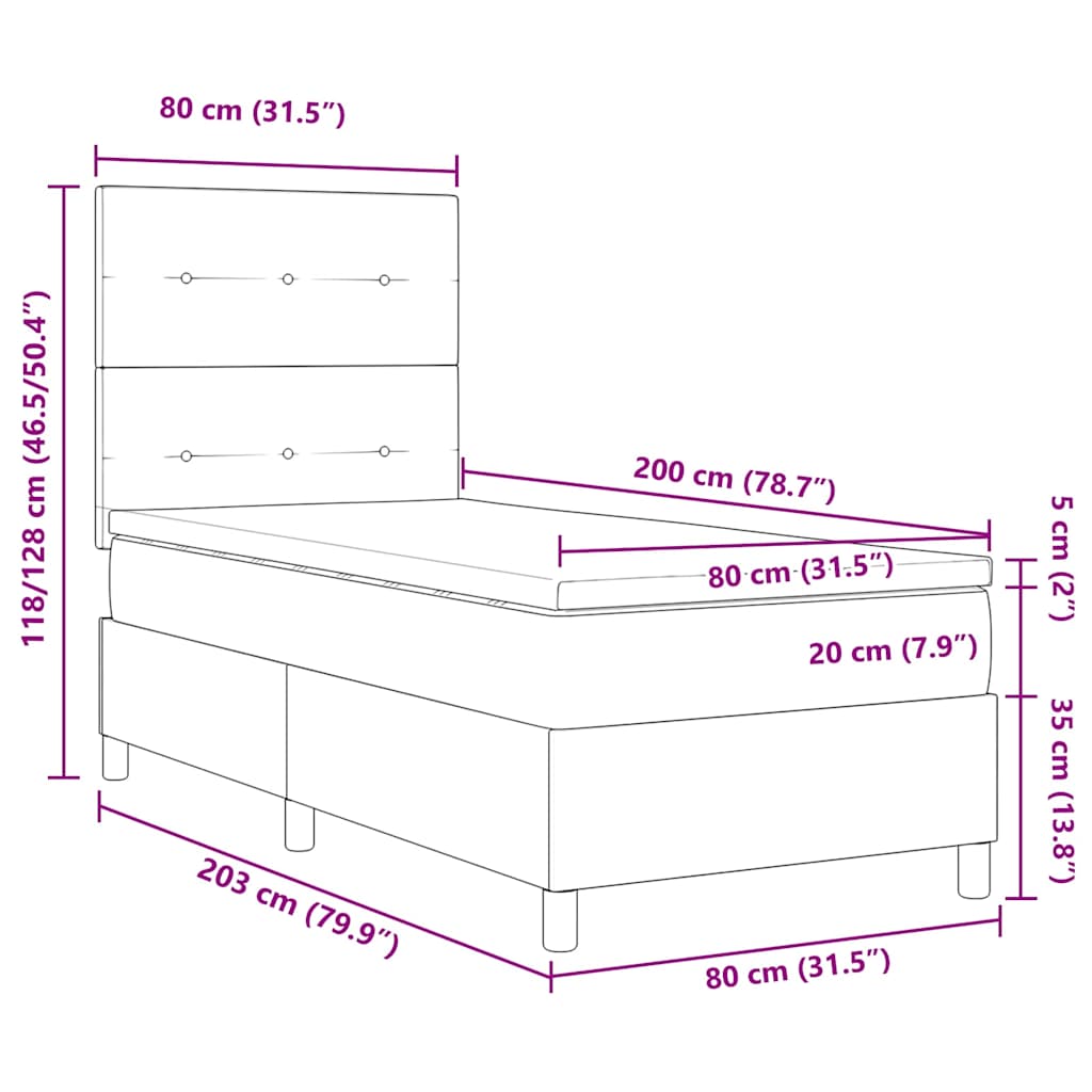 Boxspringbed met matras Zwart 80 x 200 cm Fluweel – afbeelding 12