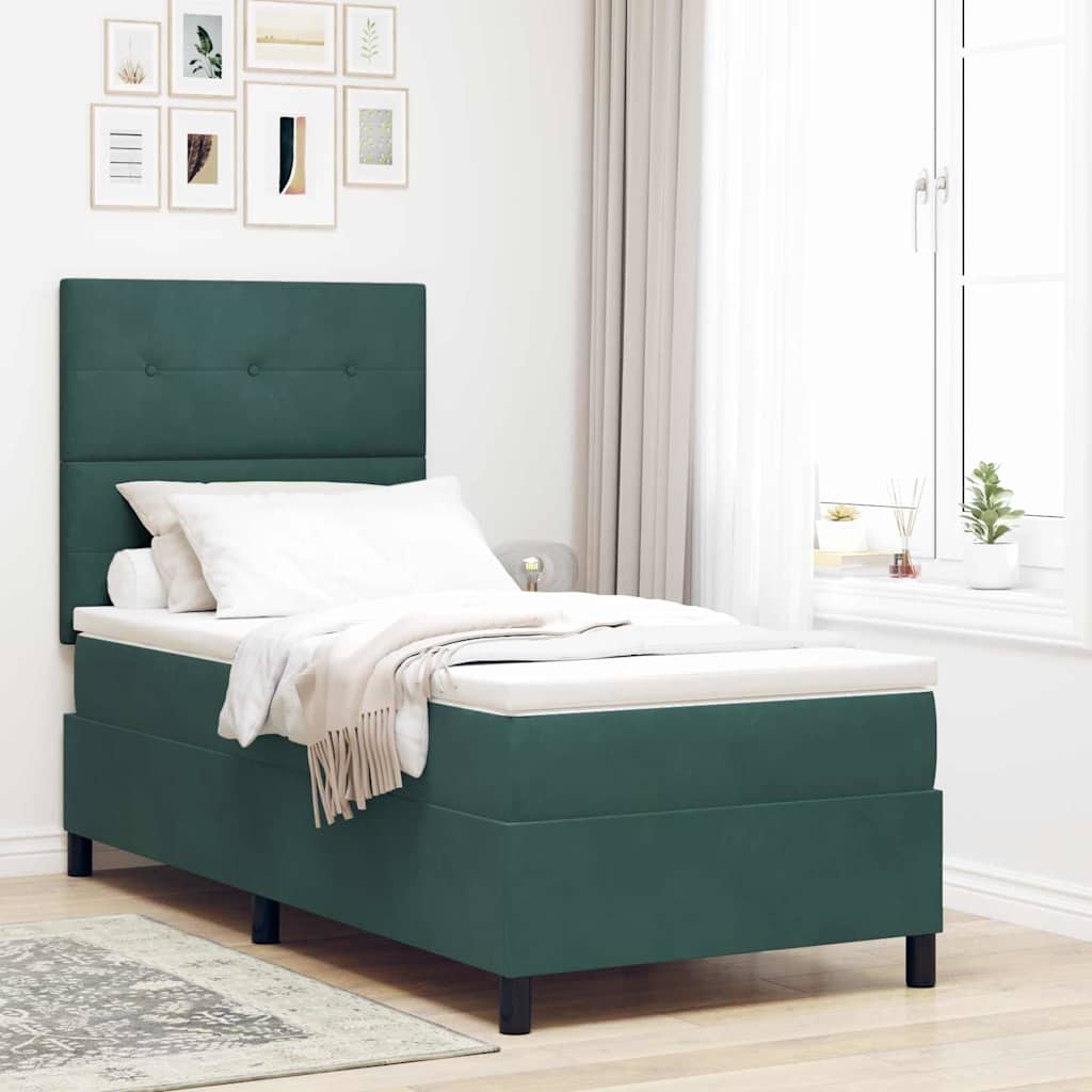 Boxspringbed met matras Donkergroen 90 x 200 cm Fluweel – afbeelding 1