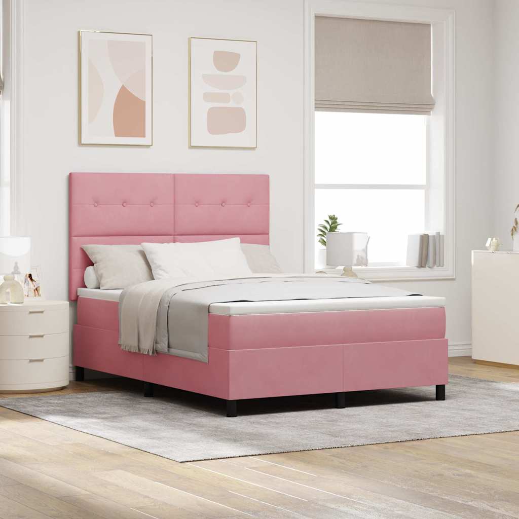 Boxspringbed met matras Roze 140 x 190 cm Fluweel – afbeelding 1