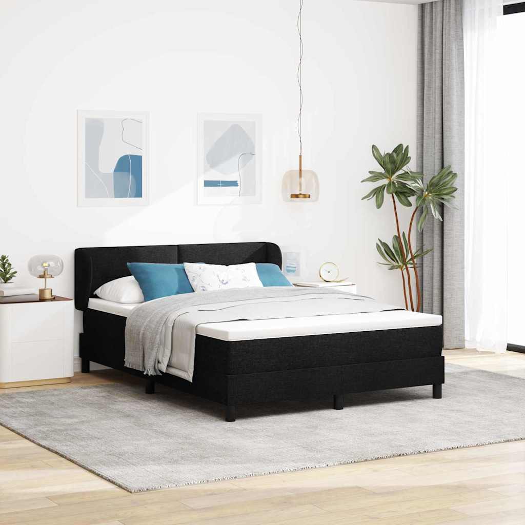 Boxspringbed met matras met hoofdeinde Zwart 160 x 200 cm Stof – afbeelding 1