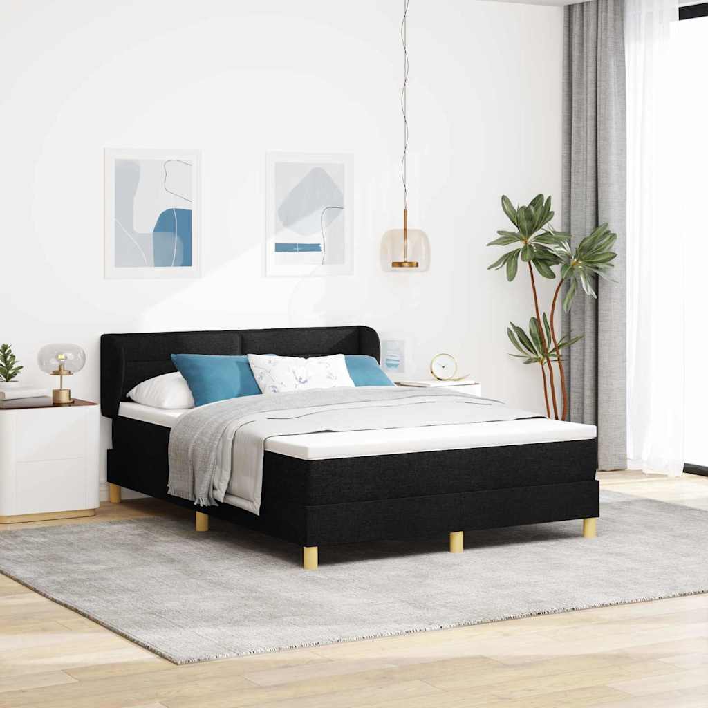 Boxspringbed met matras met hoofdeinde Zwart 160 x 200 cm Stof – afbeelding 1