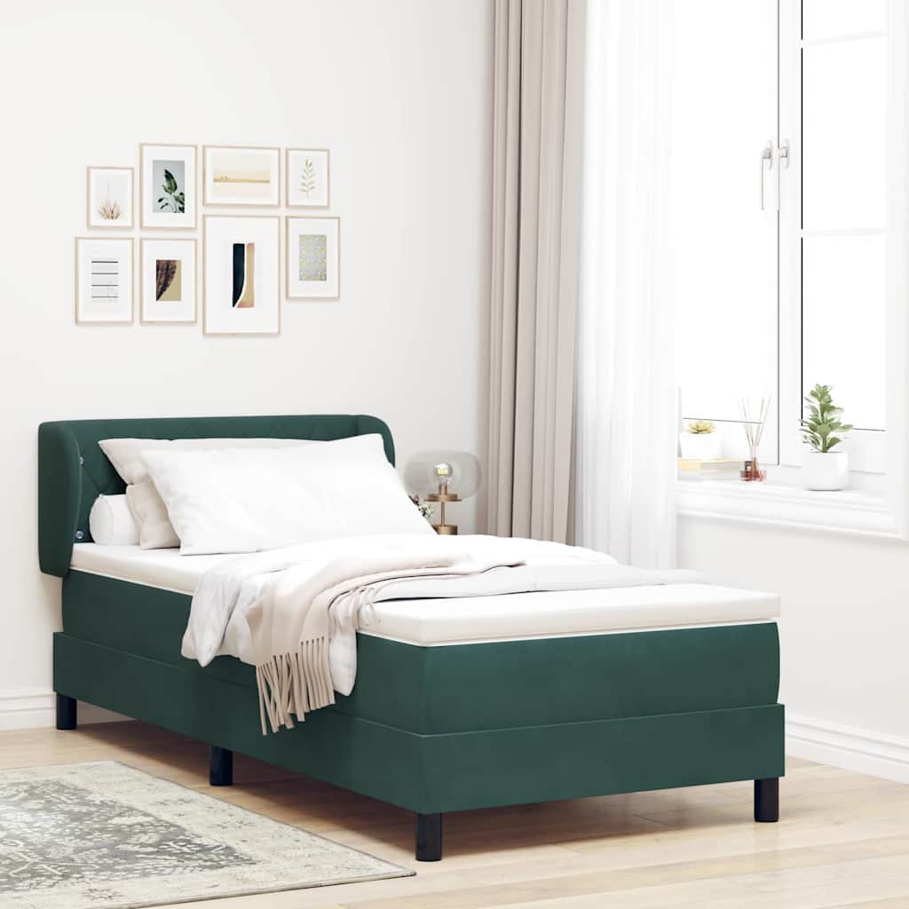 Boxspringbed met hoofdeinde Donkergroen 90 x 190 cm Fluweel – afbeelding 1