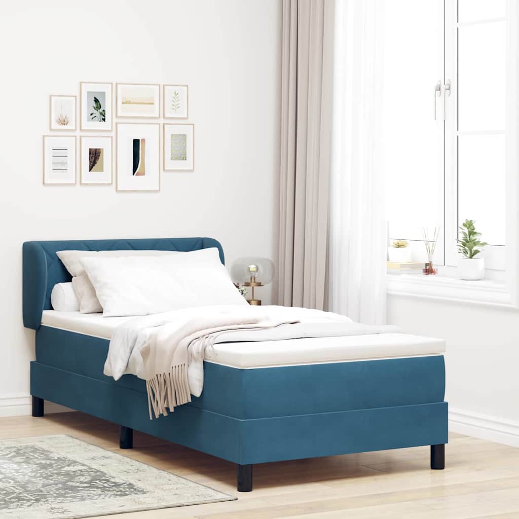 Boxspringbed met hoofdeinde Donkerblauw 90 x 200 cm Fluweel – afbeelding 1