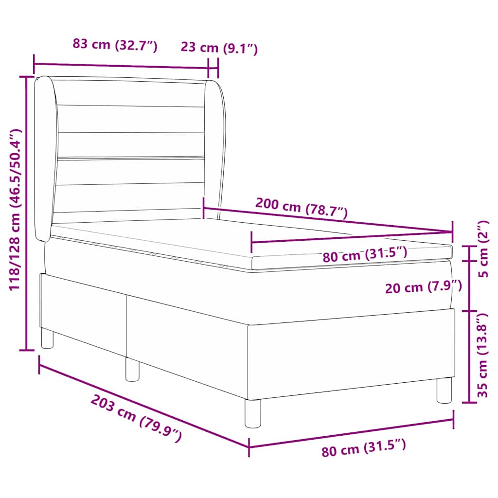 Boxspring bed met matras met hoofdeinde Taupe 80 x 200 cm Stof – afbeelding 11