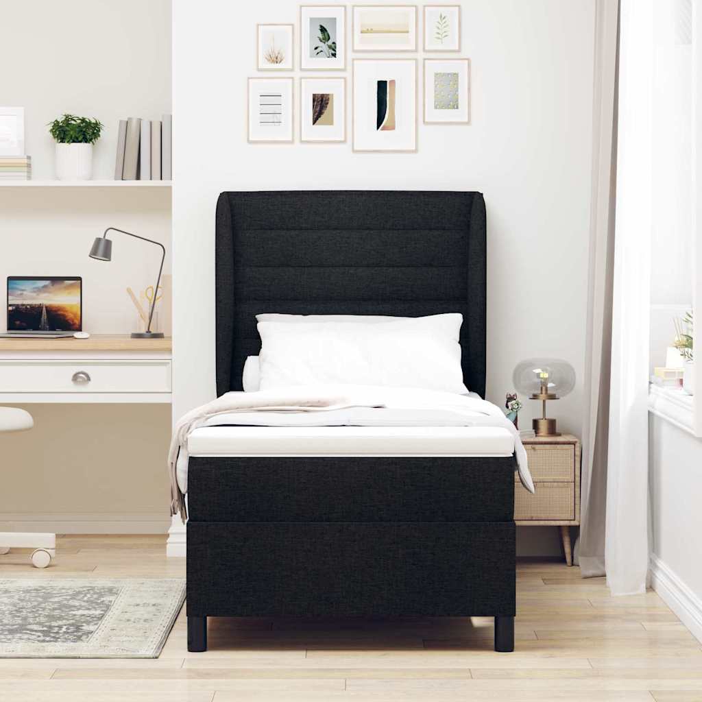 Boxspring bed met matras met hoofdeinde Zwart 90 x 200 cm Stof – afbeelding 1