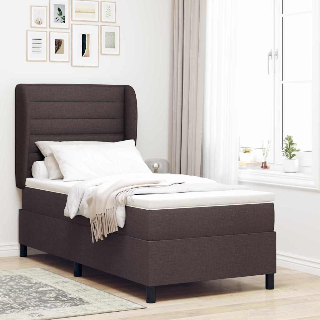 Boxspring bed met matras Donkerbruin 100 x 200 cm Stof – afbeelding 1