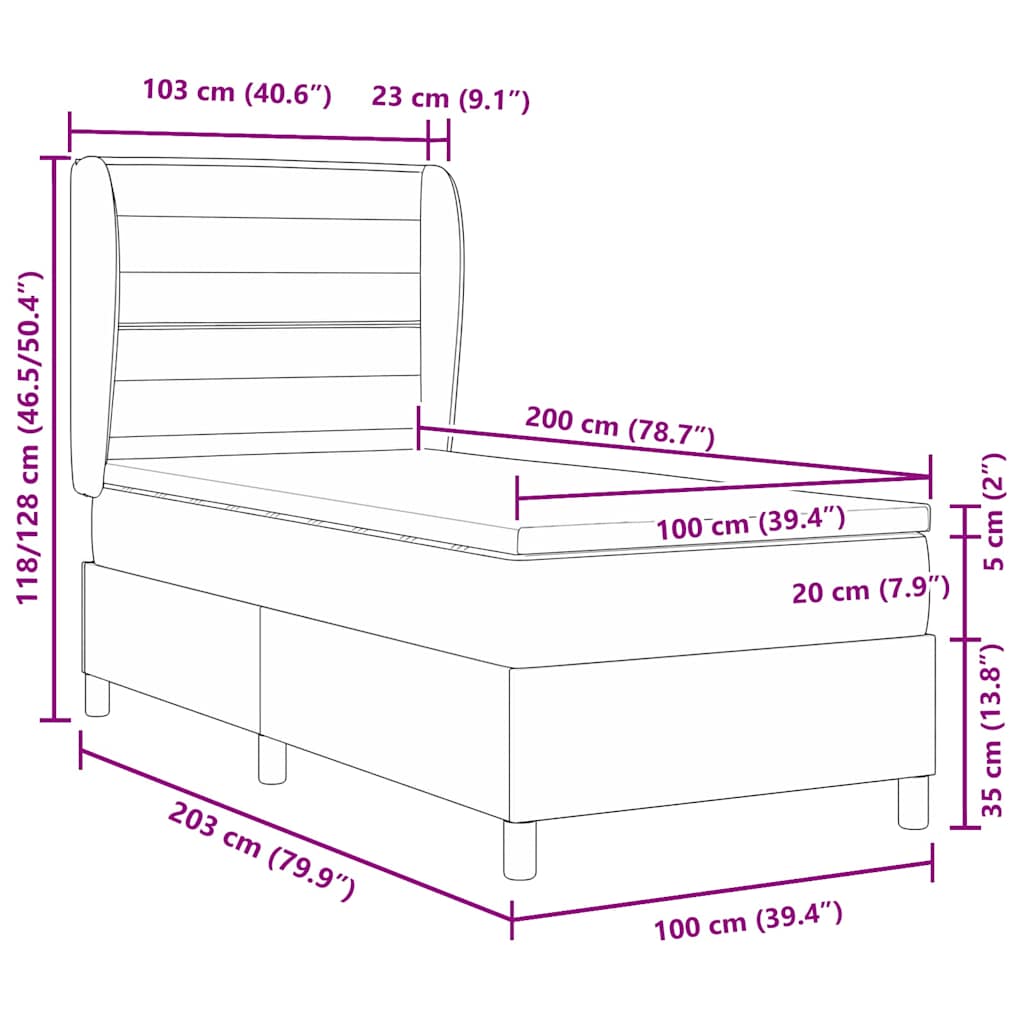 Boxspring bed met matras Donkerbruin 100 x 200 cm Stof – afbeelding 12