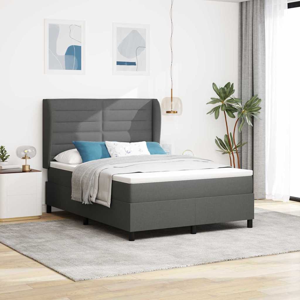Boxspring bed met matras Donkergrijs 140 x 190 cm Stof – afbeelding 1