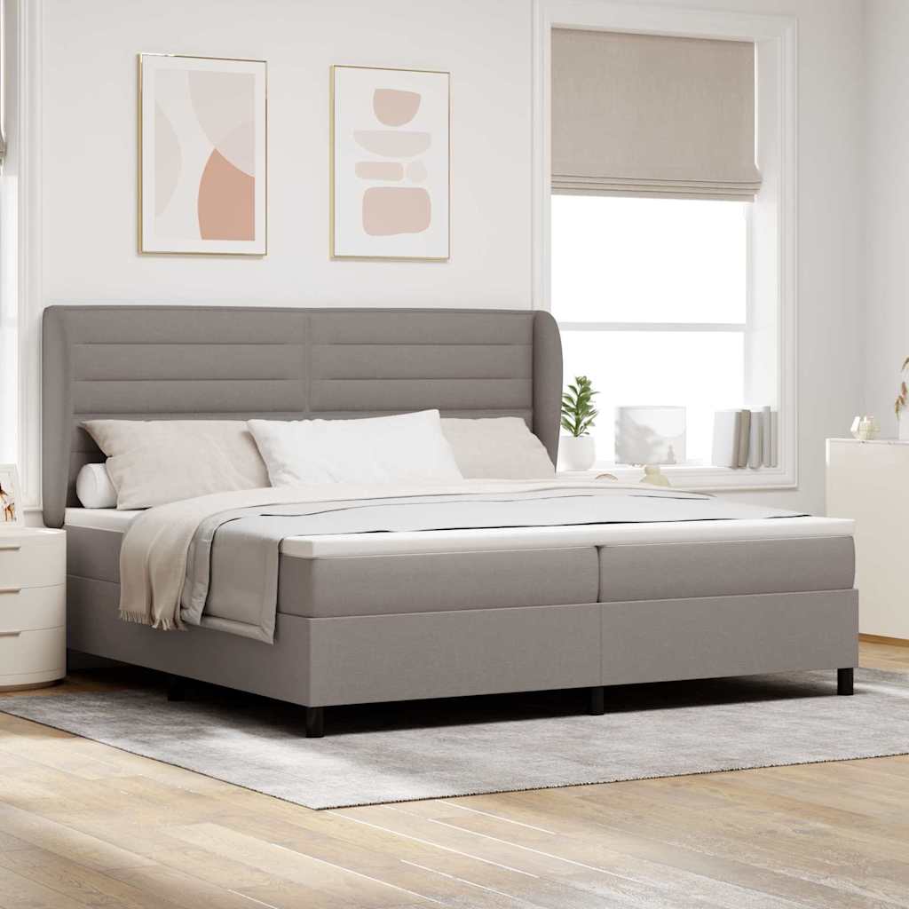 Boxspring bed met matras met hoofdeinde Taupe 200 x 200 cm Stof – afbeelding 1