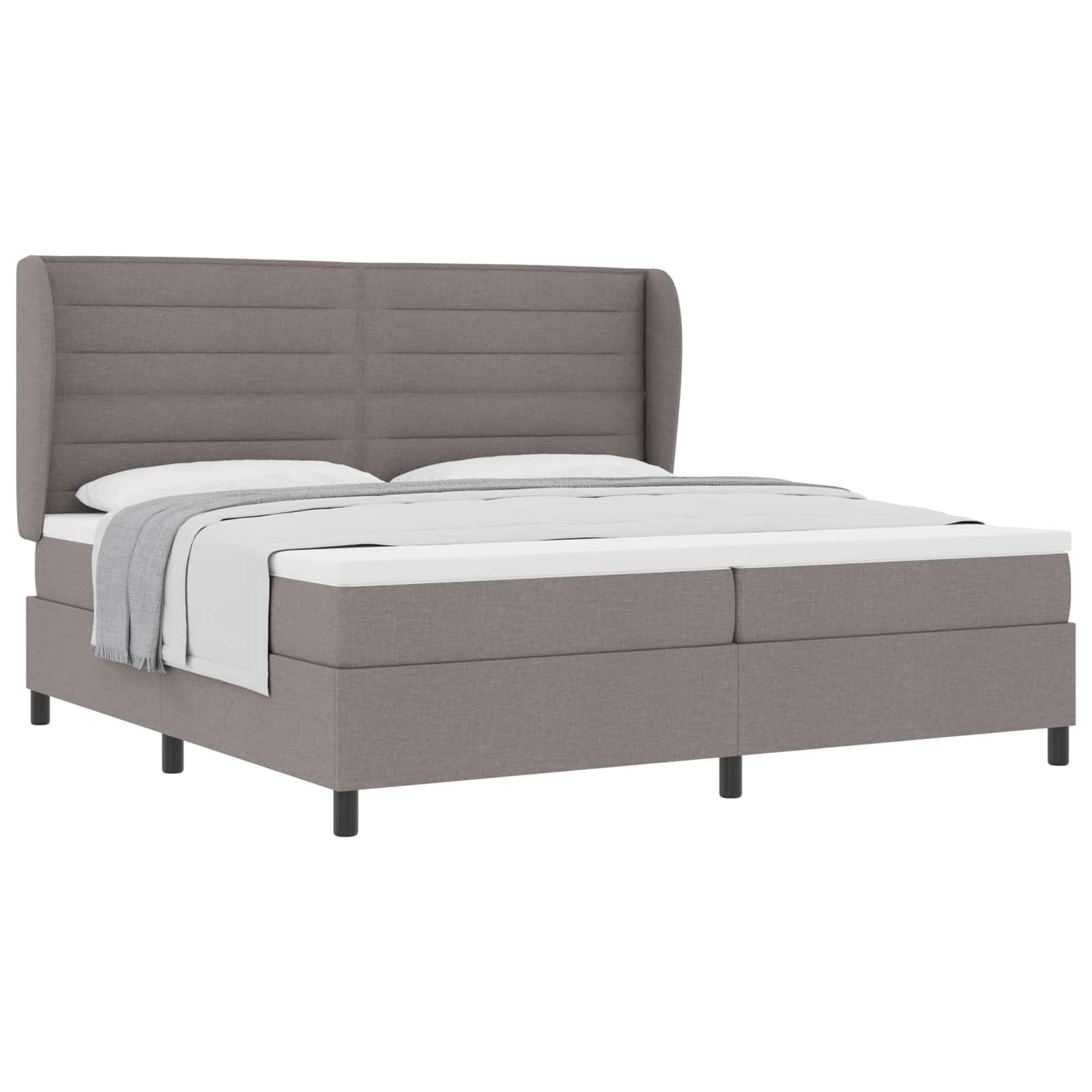 Boxspring bed met matras met hoofdeinde Taupe 200 x 200 cm Stof – afbeelding 2