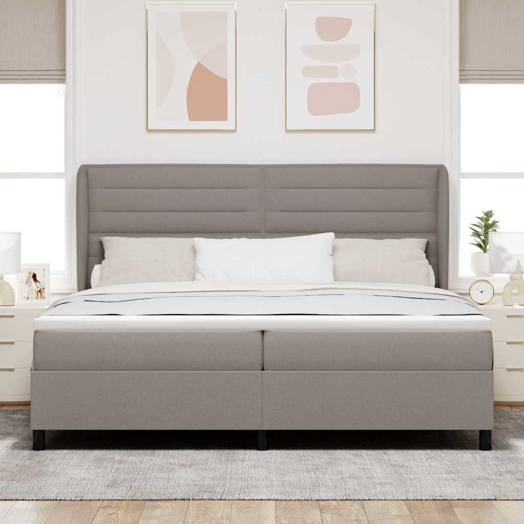 Boxspring bed met matras met hoofdeinde Taupe 200 x 200 cm Stof – afbeelding 3