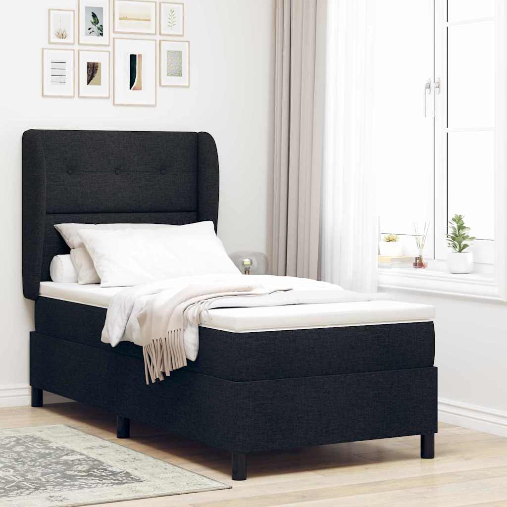 Boxspring bed met matras met hoofdeinde Zwart 90 x 200 cm Stof – afbeelding 1