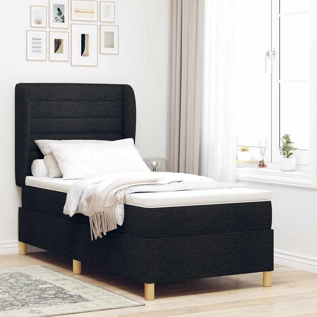 Boxspringbed met matras met hoofdeinde Zwart 200 x 90 cm Stof – afbeelding 1