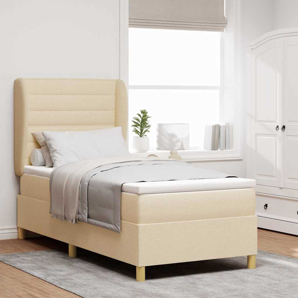 Boxspringbed met matras met hoofdeinde Crème 200 x 100 cm Stof – afbeelding 1
