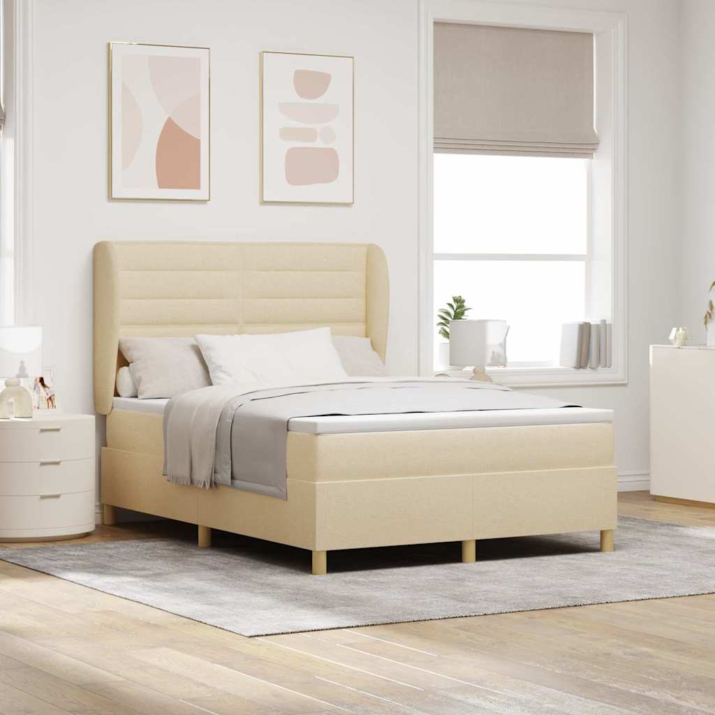 Boxspringbed met matras met hoofdeinde Crème 190 x 140 cm Stof – afbeelding 1