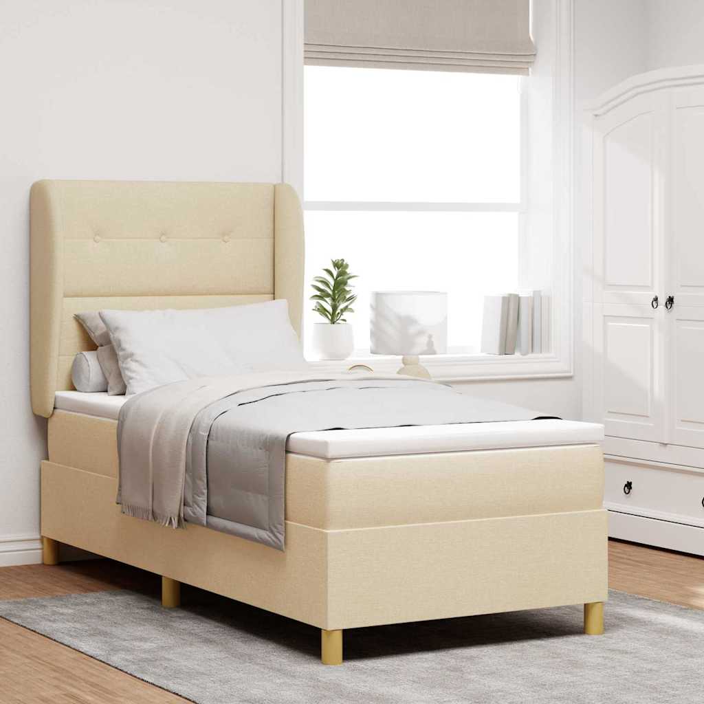 Boxspringbed met matras met hoofdeinde Crème 200 x 90 cm Stof – afbeelding 1