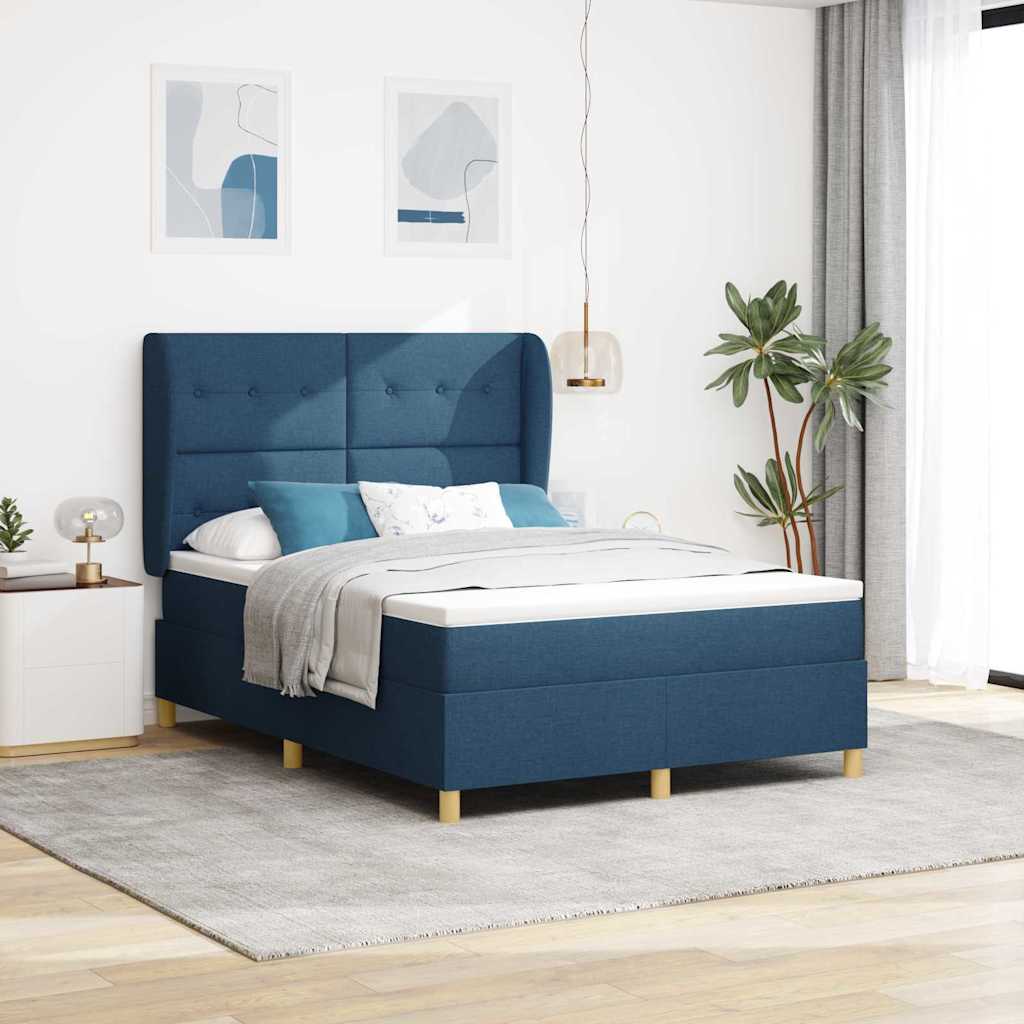 Boxspringbed met matras met hoofdeinde Blauw 200 x 140 cm Stof – afbeelding 1