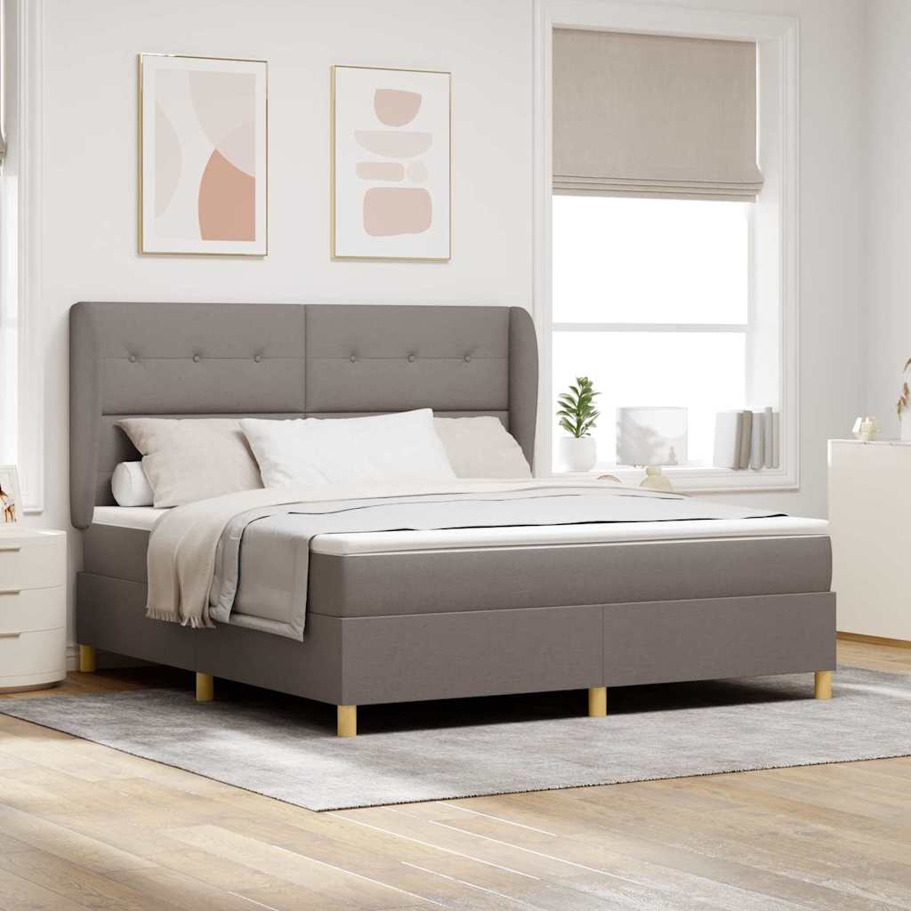Boxspringbed met matras met hoofdeinde Taupe 200 x 180 cm Stof – afbeelding 1