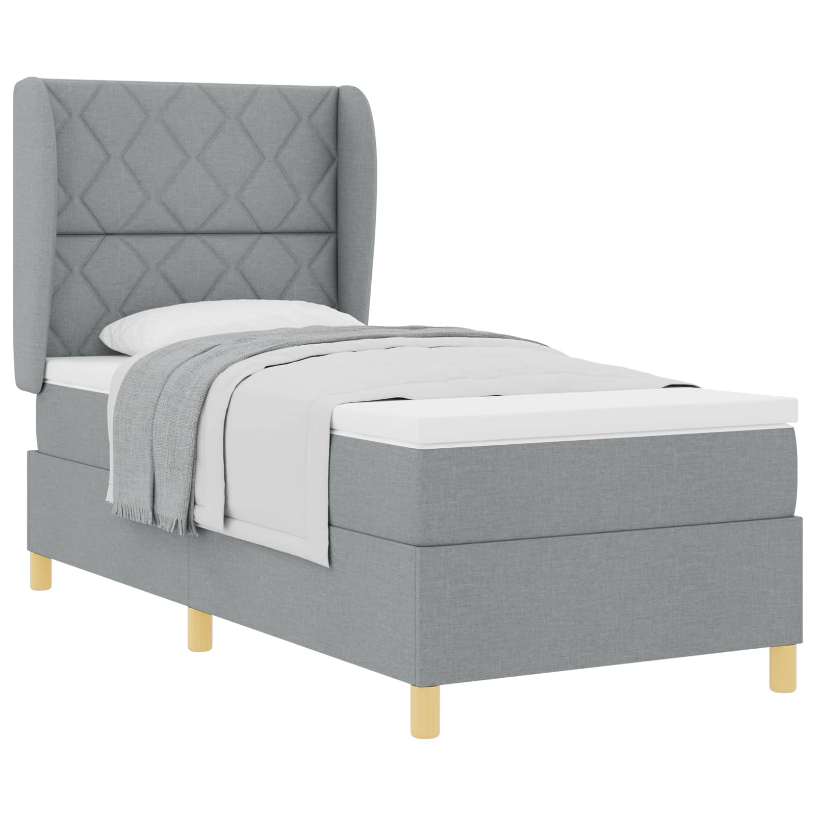 Boxspringbed met hoofdeinde Lichtgrijs 190 x 90 cm Stof – afbeelding 2
