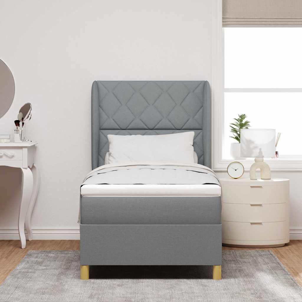 Boxspringbed met hoofdeinde Lichtgrijs 190 x 90 cm Stof – afbeelding 3