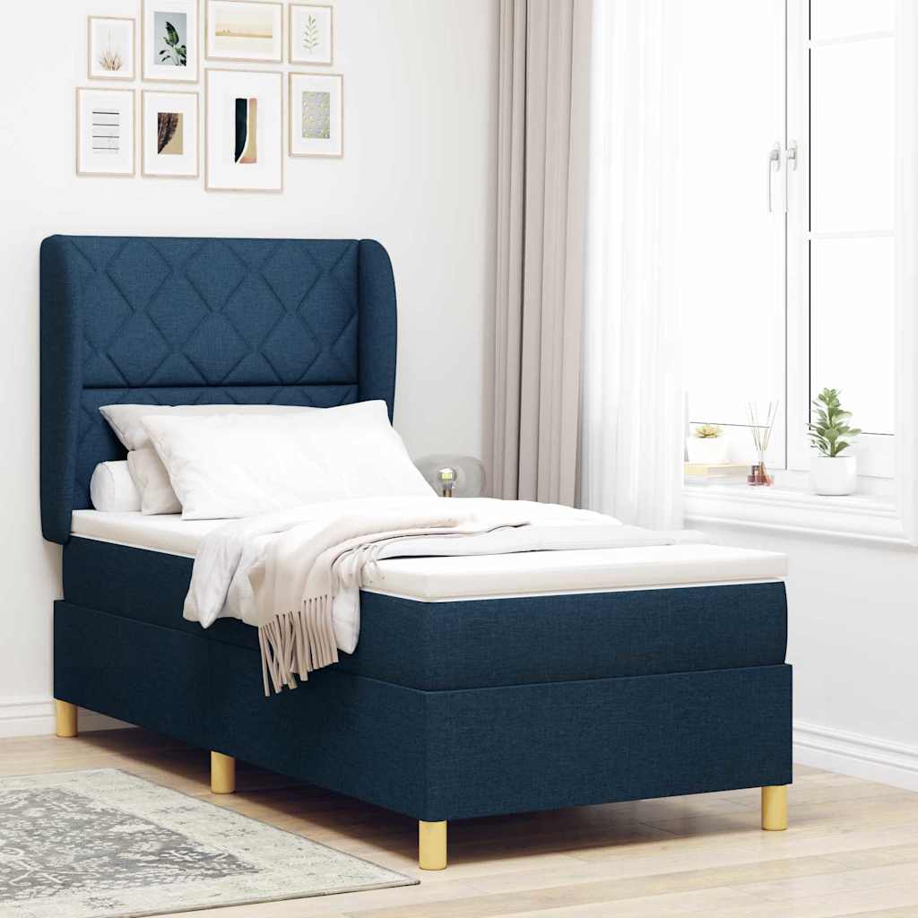 Boxspringbed met matras met hoofdeinde Blauw 200 x 100 cm Stof – afbeelding 1