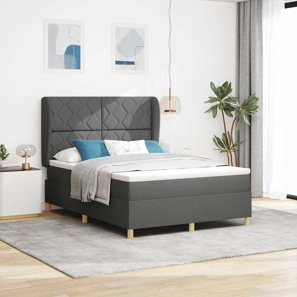 Boxspringbed met hoofdeinde Donkergrijs 190 x 140 cm Stof
