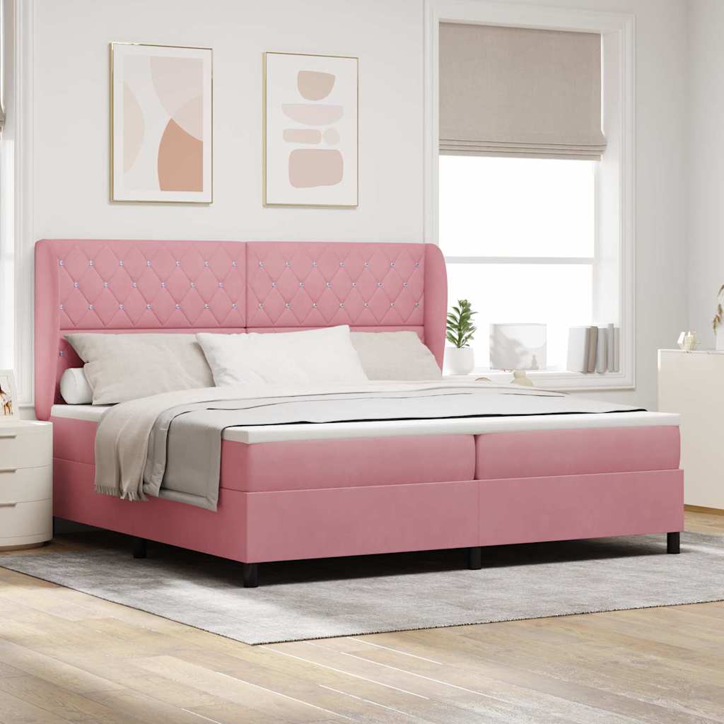 Boxspringbed met matras Roze 200 x 200 cm Fluweel – afbeelding 1