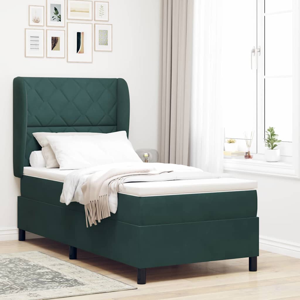 Boxspringbed met hoofdeinde Donkergroen 200 x 90 cm Fluweel – afbeelding 1