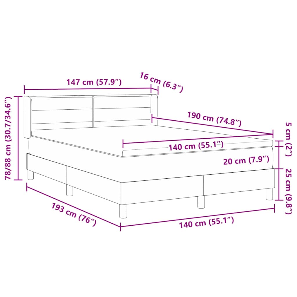 Boxspringbed met hoofdeinde Crème 190 x 140 cm Stof – afbeelding 12