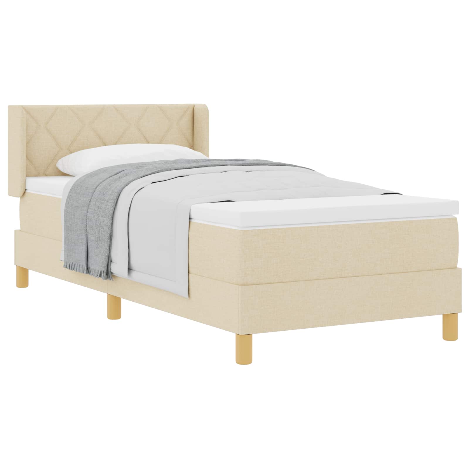 Boxspringbed met matras met hoofdeinde Crème 200 x 90 cm Stof – afbeelding 2