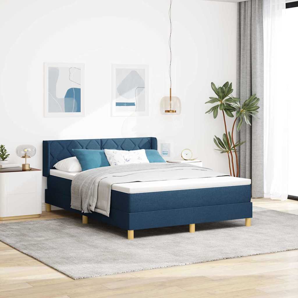 Boxspringbed met kussen met hoofdeinde Blauw 200 x 140 cm Stof