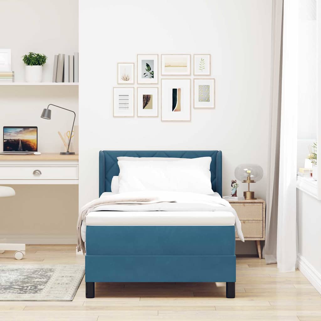 Boxspringbed met hoofdeinde Donkerblauw 200 x 90 cm Fluweel – afbeelding 1