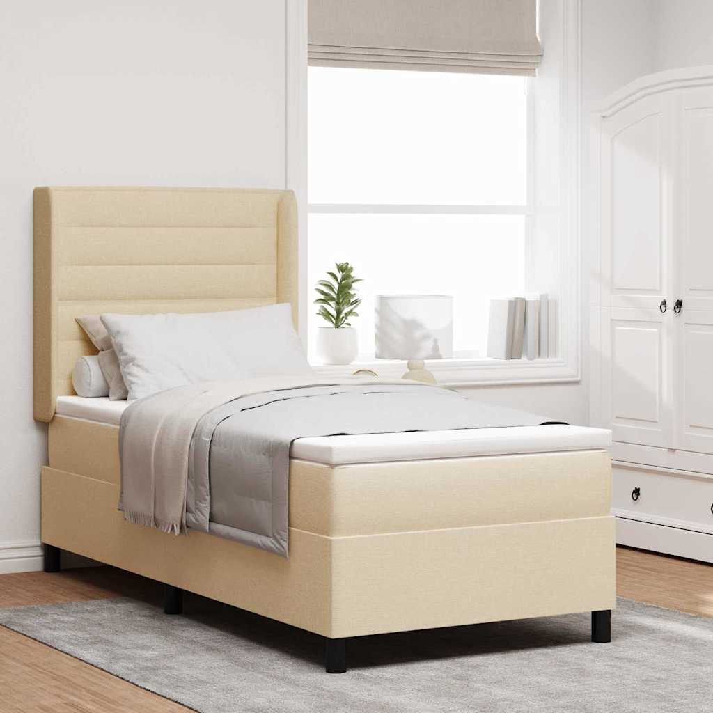 Boxspringbed met matras met hoofdeinde Crème 200 x 90 cm Stof – afbeelding 1