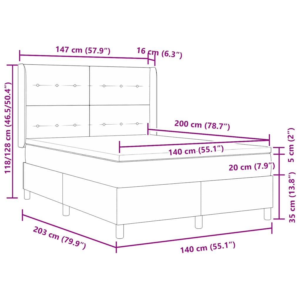 Boxspringbed met matras met hoofdeinde Zwart 200 x 140 cm Stof – afbeelding 12
