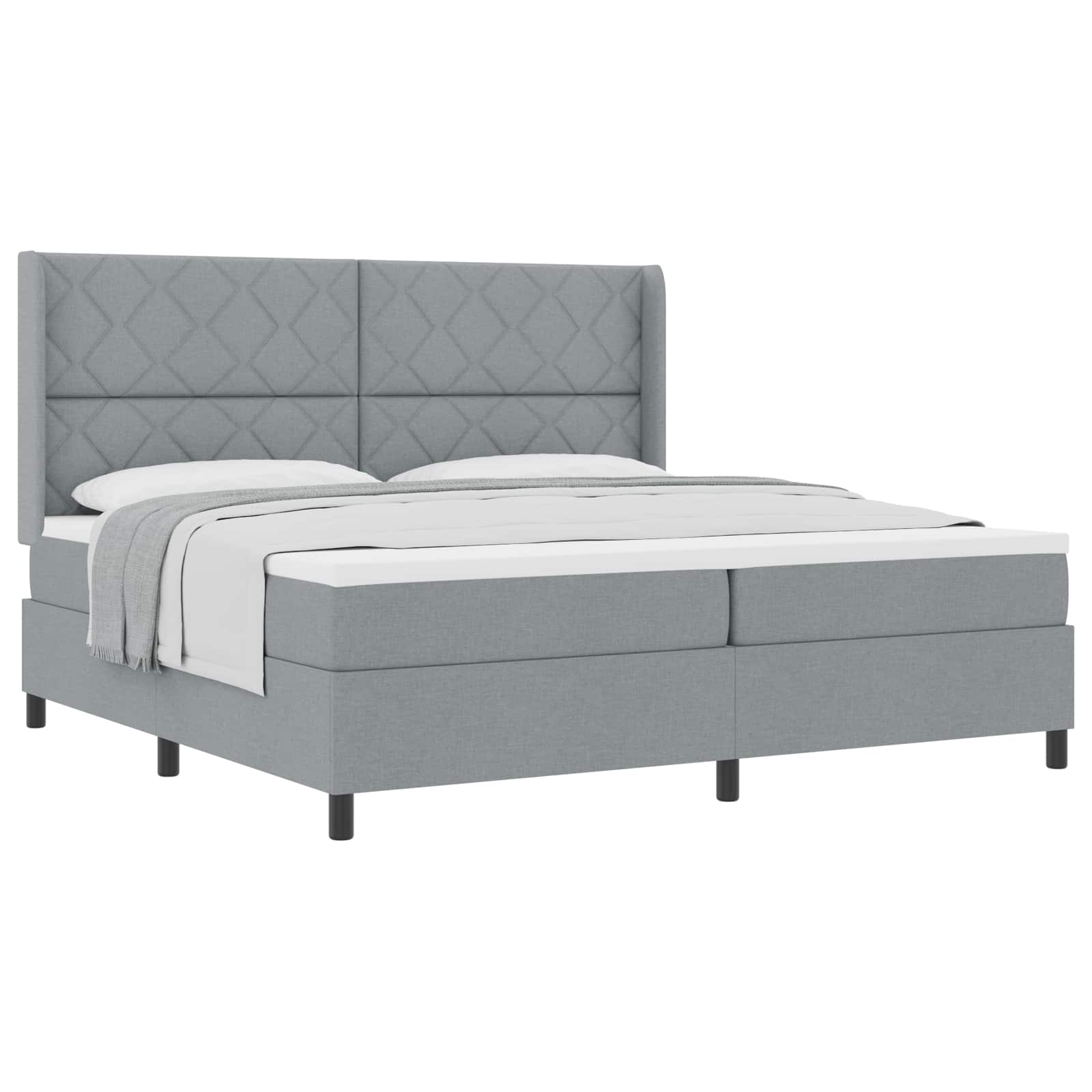 Boxspringbed met kussen Lichtgrijs 200 x 200 cm Stof – afbeelding 2