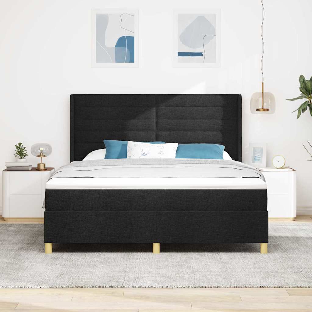 Boxspringbed met matras met hoofdeinde Zwart 180 x 200 cm Stof – afbeelding 1