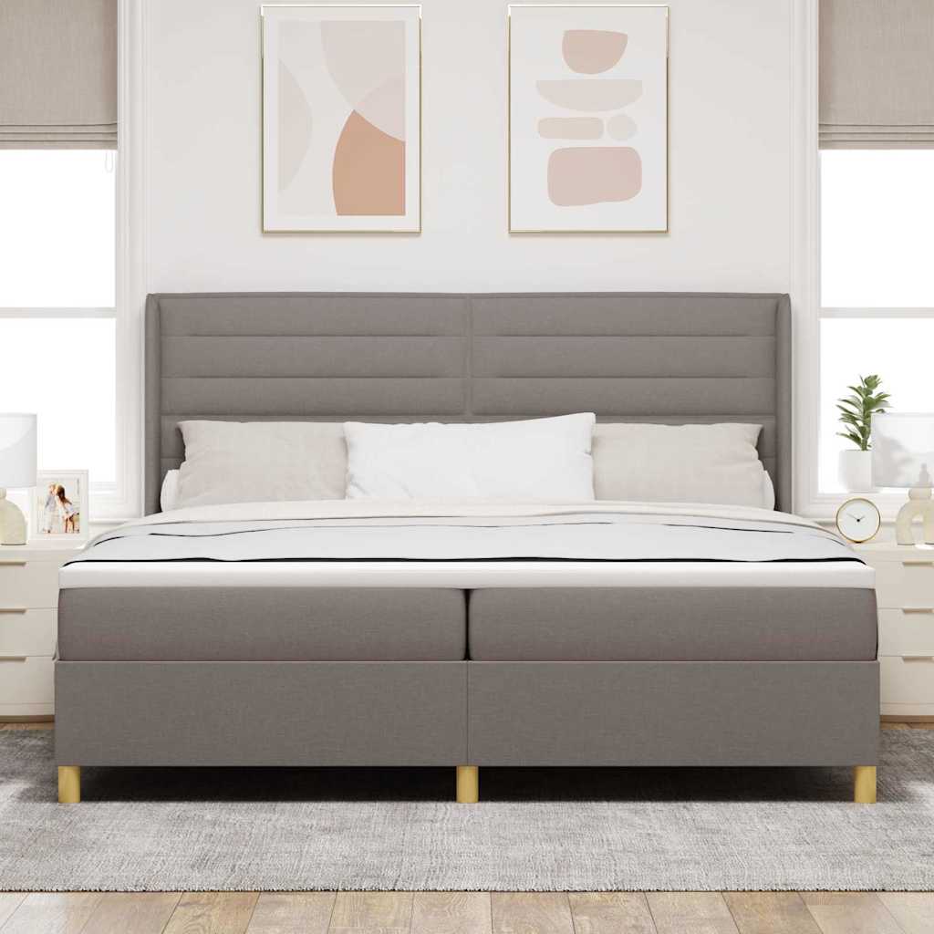 Boxspringbed met matras met hoofdeinde Taupe 200 x 200 cm Stof – afbeelding 3