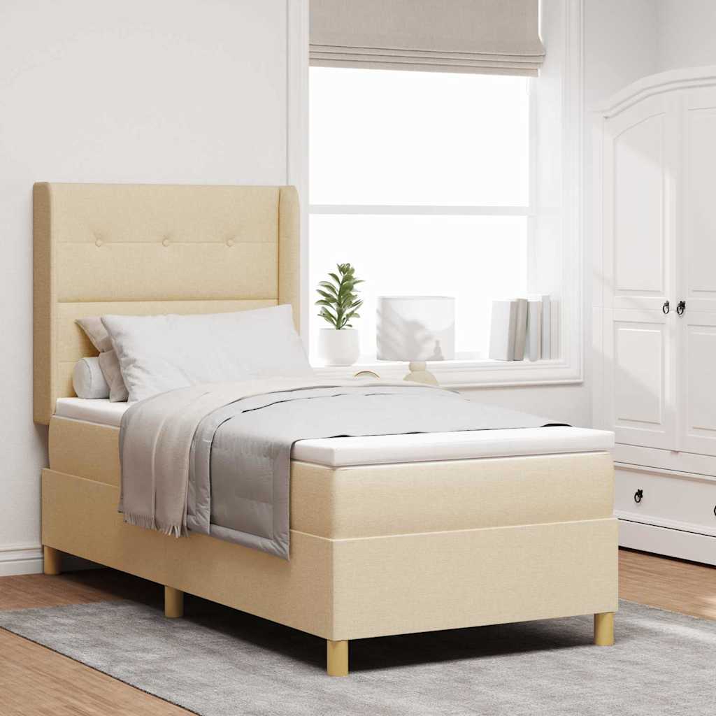 Boxspringbed met matras met hoofdeinde Crème 90 x 200 cm Stof – afbeelding 1