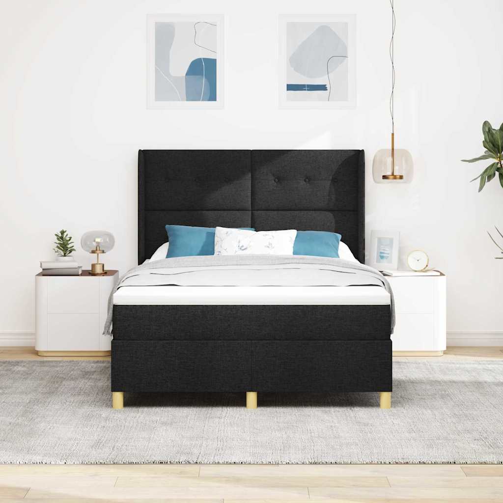 Boxspringbed met matras met hoofdeinde Zwart 160 x 200 cm Stof – afbeelding 1