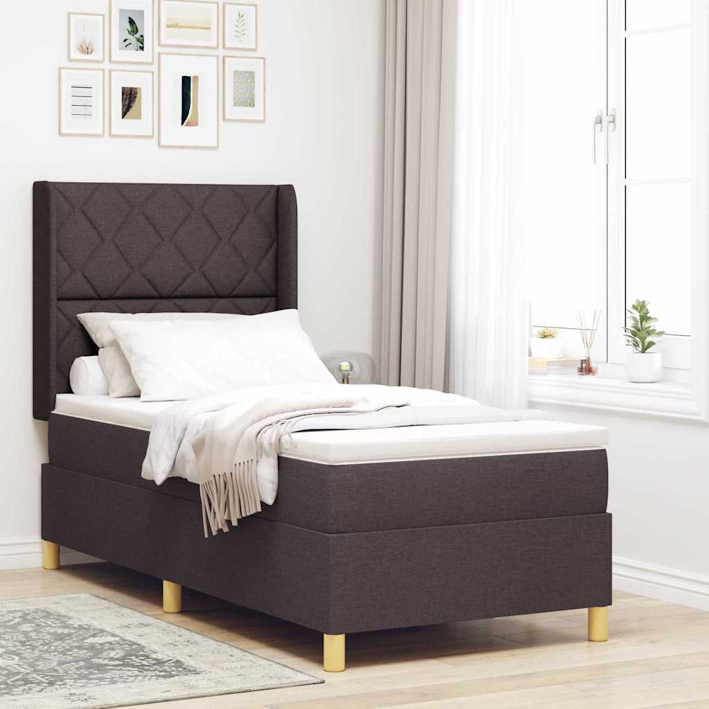 Boxspringbed met matras Donkerbruin 100 x 200 cm Stof – afbeelding 1