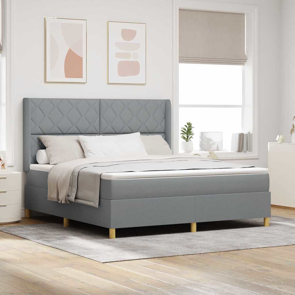 Boxspringbed met hoofdeinde Lichtgrijs 180 x 200 cm Stof – afbeelding 1
