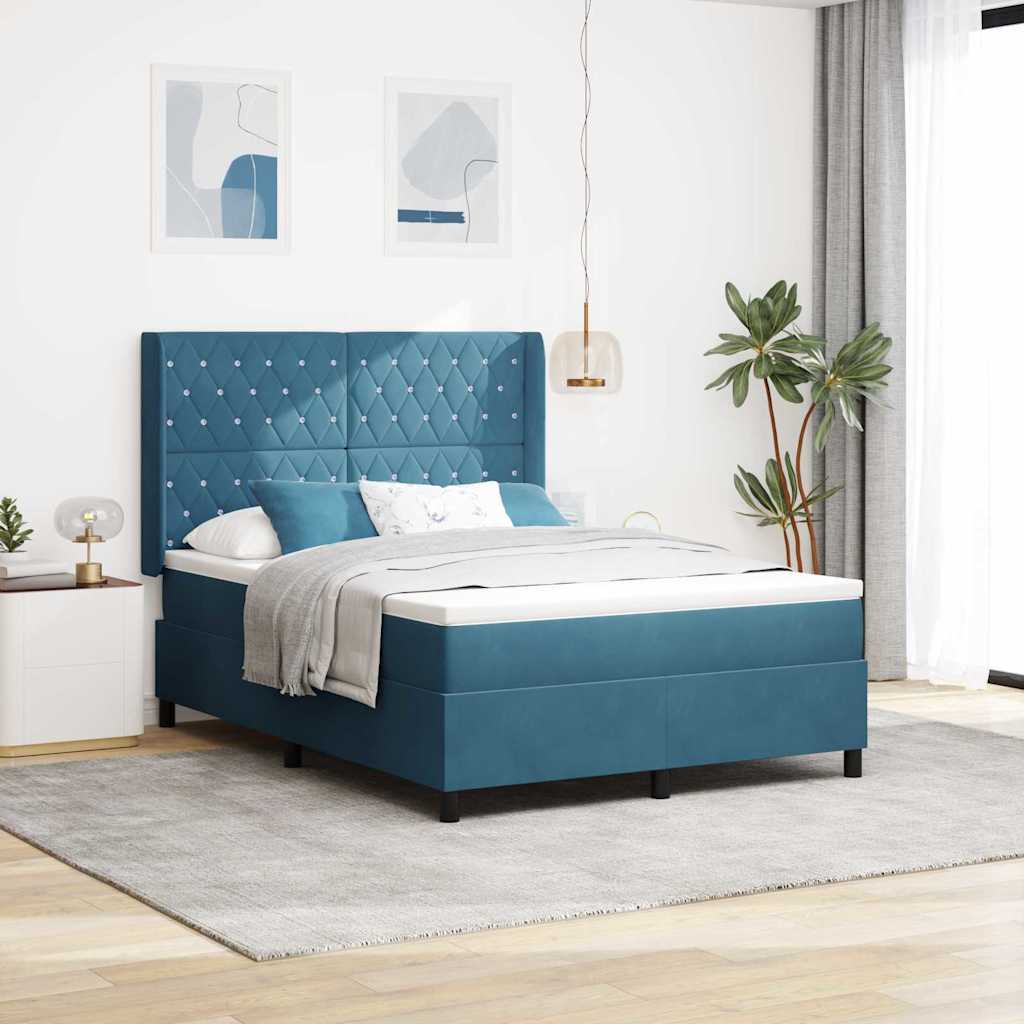 Boxspringbed met matras Blauw 140 x 200 cm Fluweel – afbeelding 1