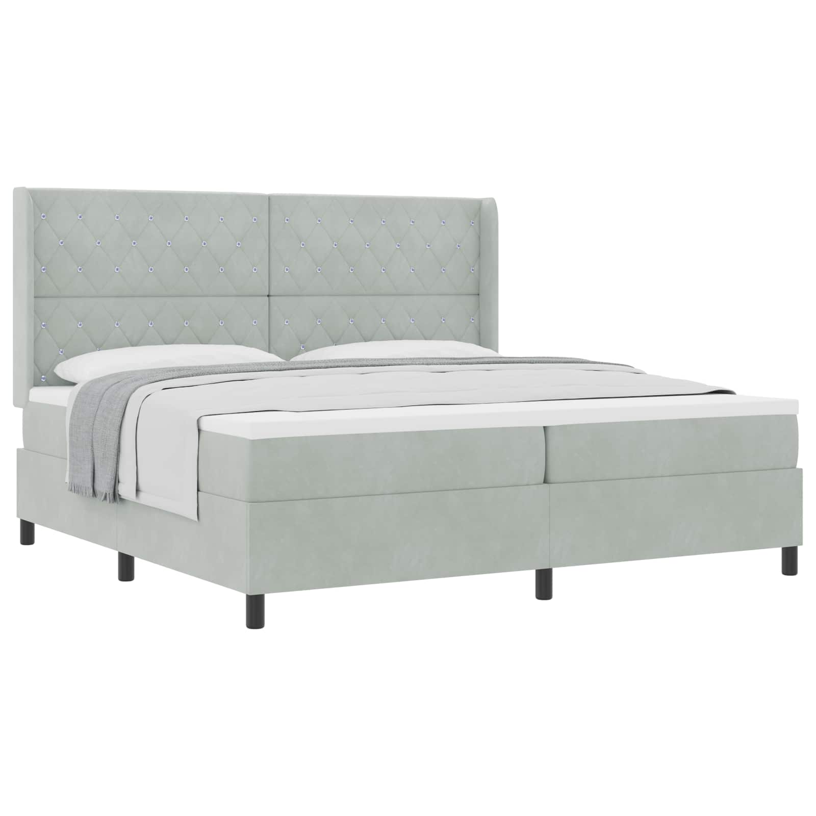 Boxspringbed met matras Lichtgrijs 200 x 200 cm Fluweel – afbeelding 1